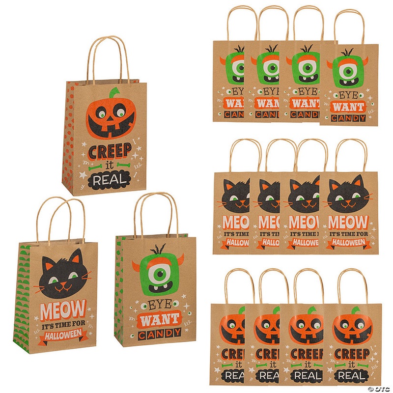 6-1/2 x 9 Medium Halloween Character Print Paper Gift Bags – 12 Pc.