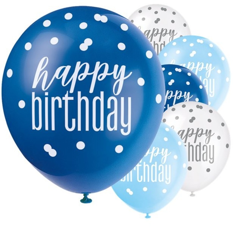 6 Blue Dots Birthday balloons 30cm