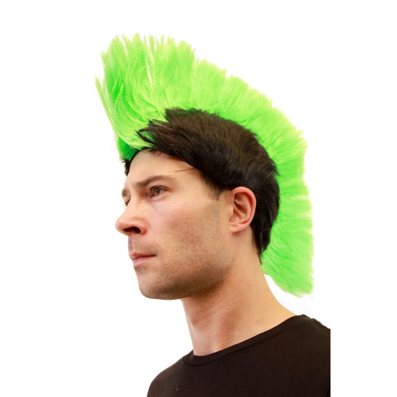 Party Halloween wig men women Mohawk Punk 70’s 80’s green on black LM-420