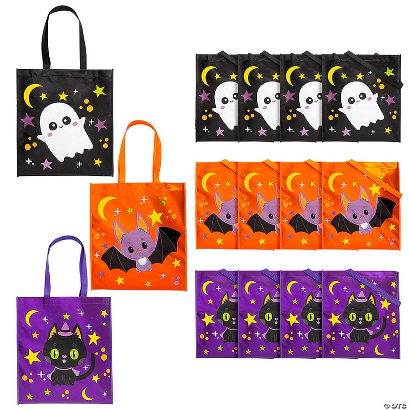 15 x 17 Large Metallic Laminated Halloween Nonwoven Tote Bags – 12 Pc.