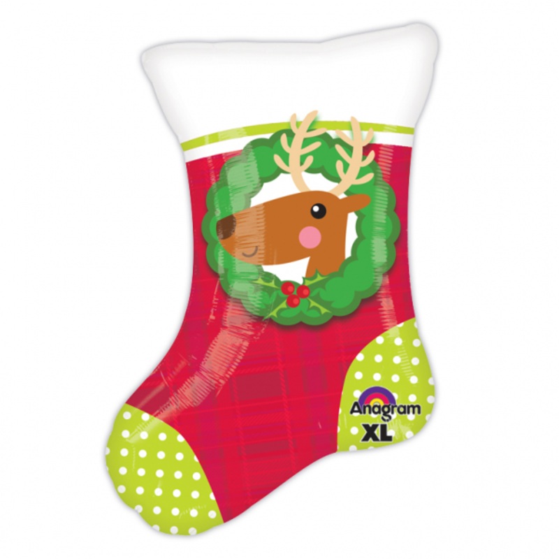 Foil balloon Christmas stocking with reindeer