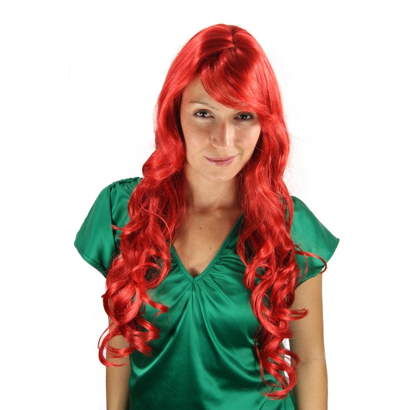 Lady fashion wig women long wavy slightly curled bright red 9204S