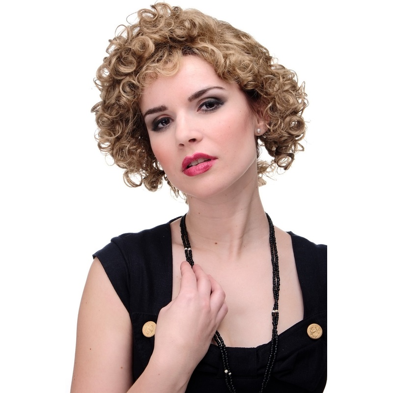 Lady Wig Cosplay brunette mix curly shoulder length short 80s Pop Queen GFW2182