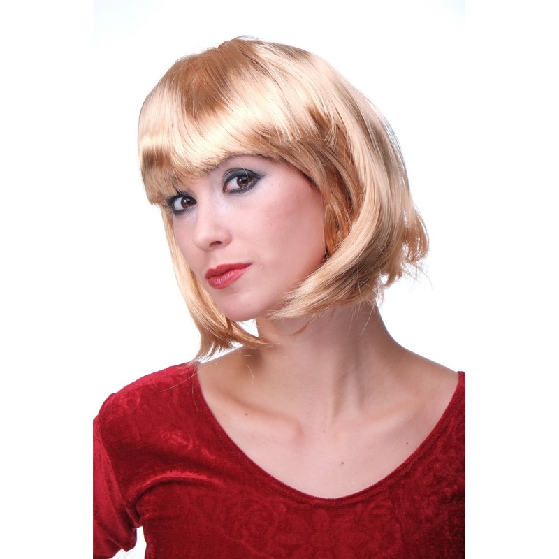 Party Halloween Disco lady women wig Bob fringe bangs short golden blonde PW0114