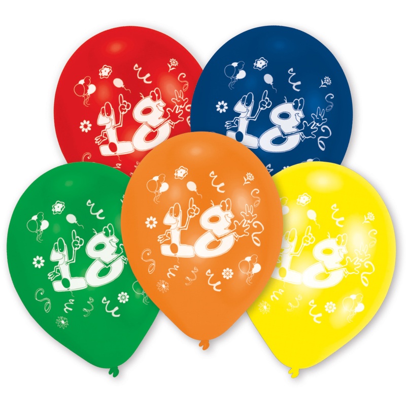 Set of 10 colorful number 18 balloons