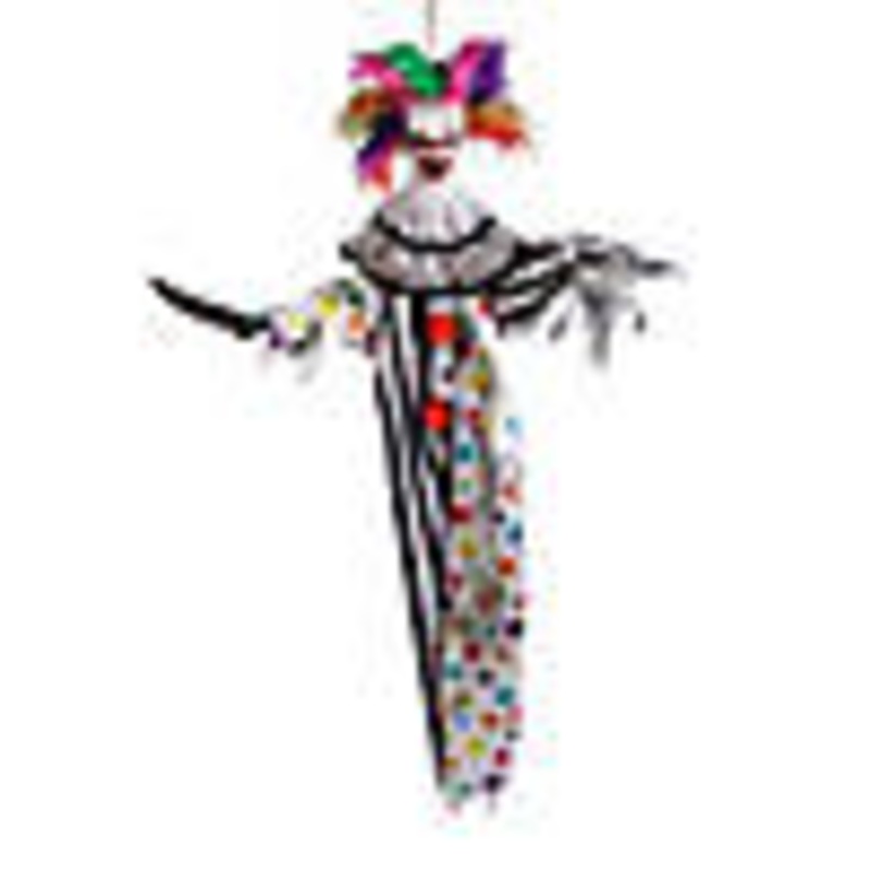4 Ft. Hanging Animated Clown with Multicolored Hair Halloween Decoration