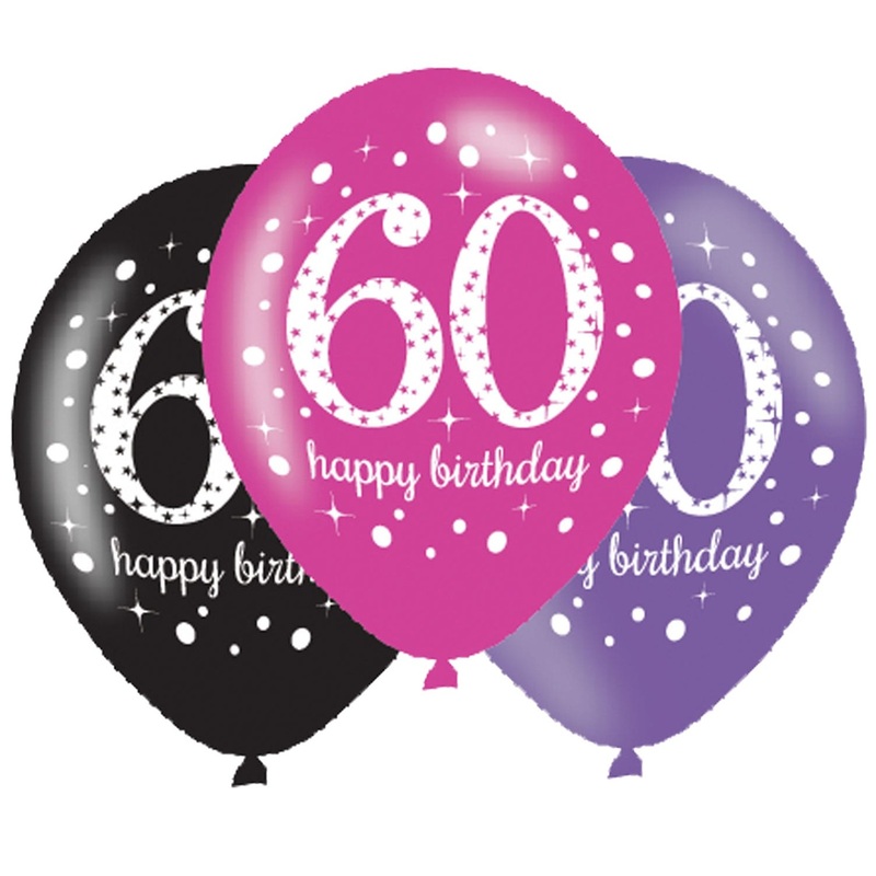 6 pink 60th birthday balloons 27.5cm