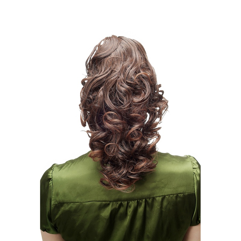 Hairpiece Ponytail Claw Clamp very voluminous curly curls chestnut brown mix NC2410-2T30