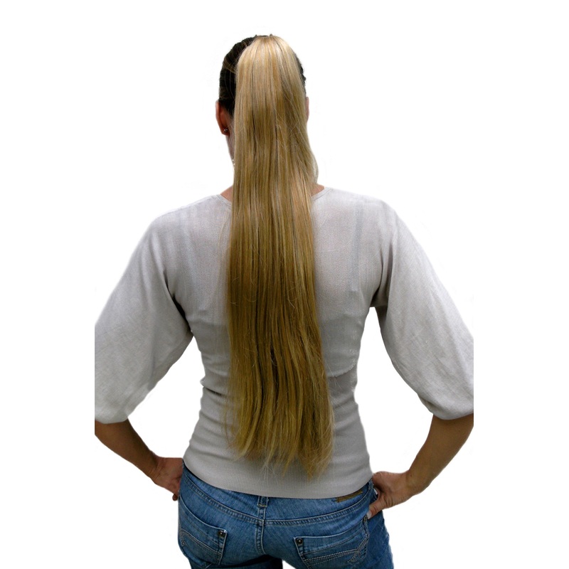 Hairpiece Ponytail Extension extremely long straight sleek light blonde T113-611B