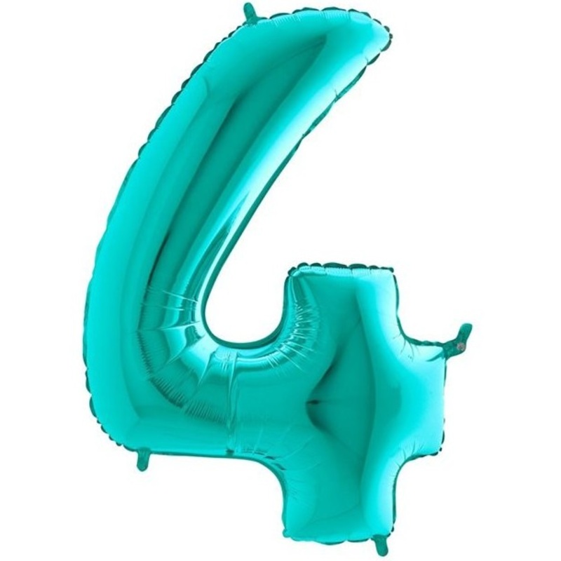 Number 4 foil balloon turquoise 1.01m