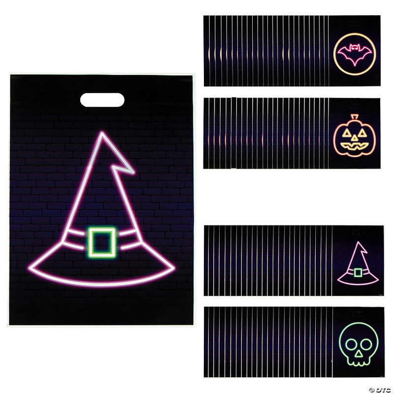 12 1/2 x 17 Bulk 100 Pc. Neon Halloween Plastic Goody Bags