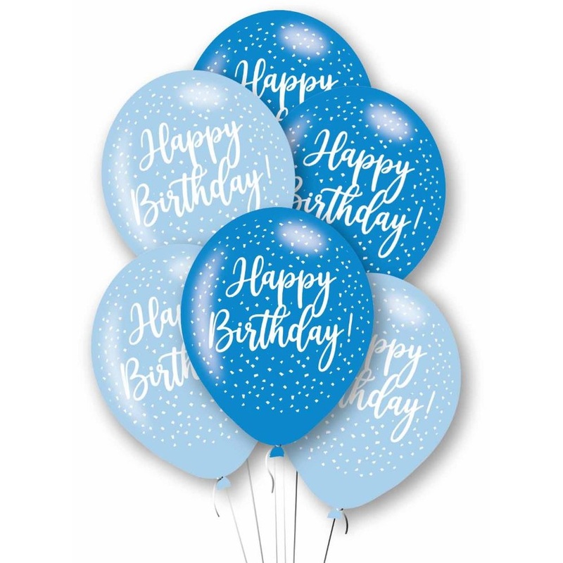 6 Blue Happy Birthday Balloons 27.5cm