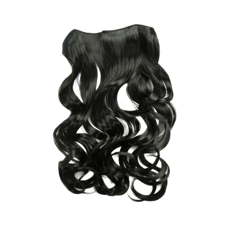 Clip-less synthetic hair extensions held by string black L30157-1B
