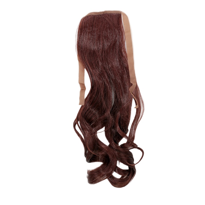 Hairpiece slim Ponytail Pigtail Mahogany Auburn Wavy Ribbon + Clip Fastener YZF-TC18-33