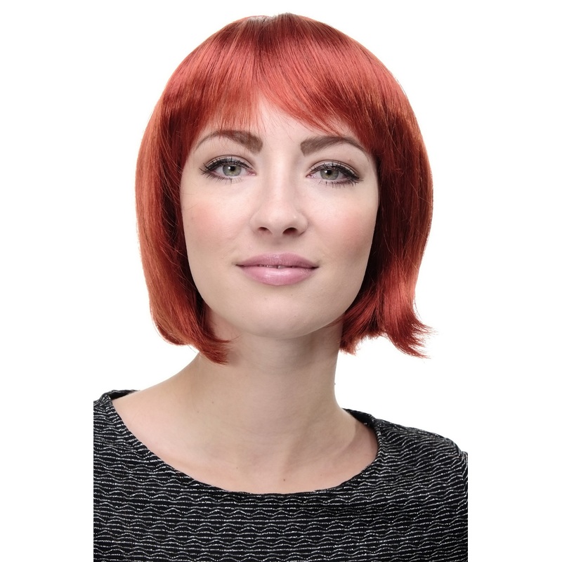 Lady Wig short Page Bob fringe bangs red mix of reds strands 703