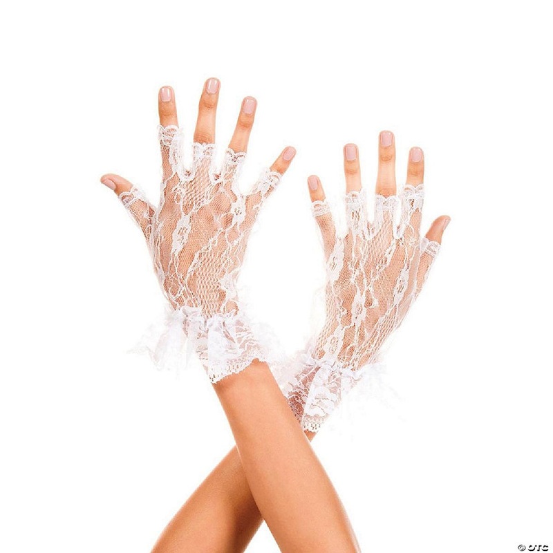 Music Legs 428-WHITE Wrist Length Lace Fingerless Gloves, White