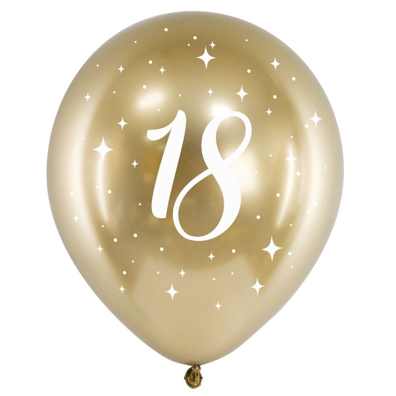 6 Glossy Gold Number 18 Balloon 30cm