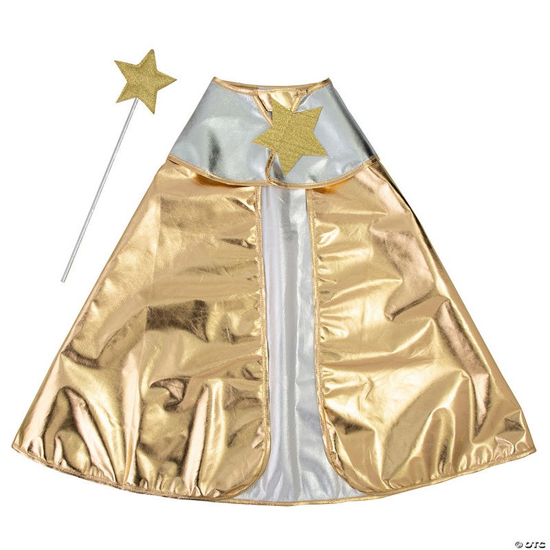 74 x 32 Kids Gold Star Cape & Plastic Wand Costume Accessory – 2 Pc.
