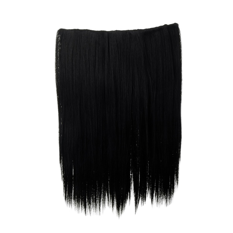 Hairpiece Hair Extension 5 Clips Medium Length Straight Deep Black L30173-1