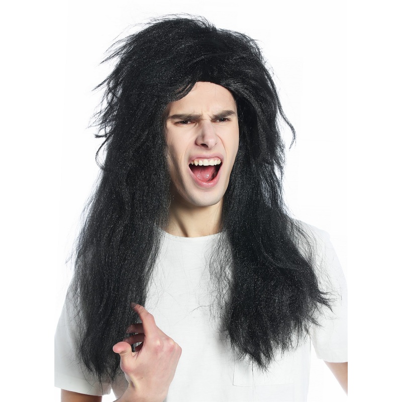 Halloween Wig 80s Retro Hair Metal Hard Rock Goth long voluminous black CW-019