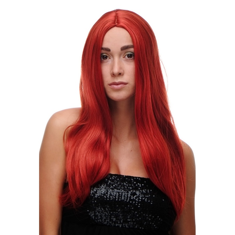 Lady wig long straight beautiful middle parting bright fiery red mix SA-151