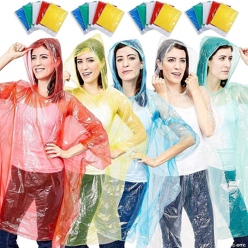 20-Pack Disposable Rain Pullovers with Hood for Adults and Family – Clear Multicolor Emergency Raincoats