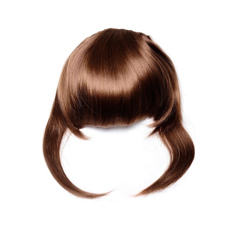 Hair Piece Clip in Bangs Fringe long framing strands light copper brown TYQ055-30