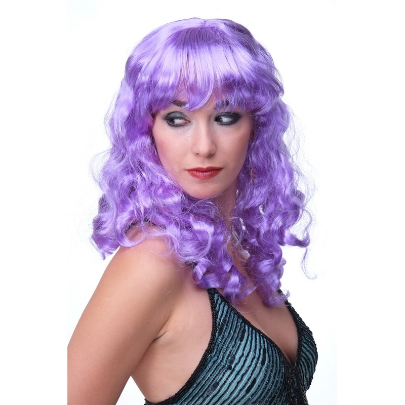 Lady Wig long violet fringe slightly curled Hollywood Diva Femme Fatale LM-142