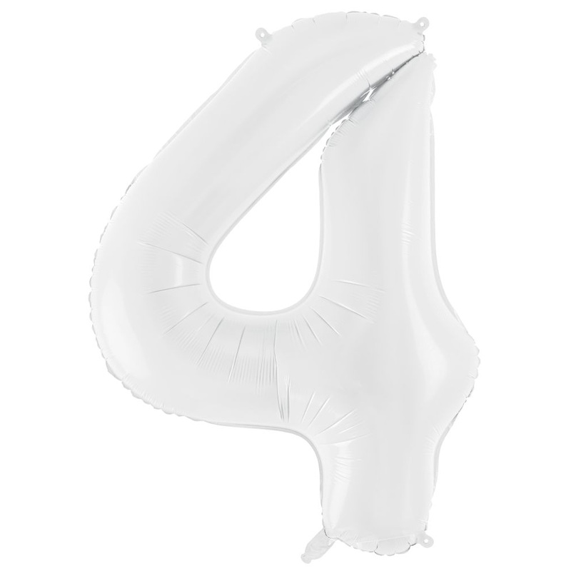 Number 4 White Number Foil Balloon 86cm
