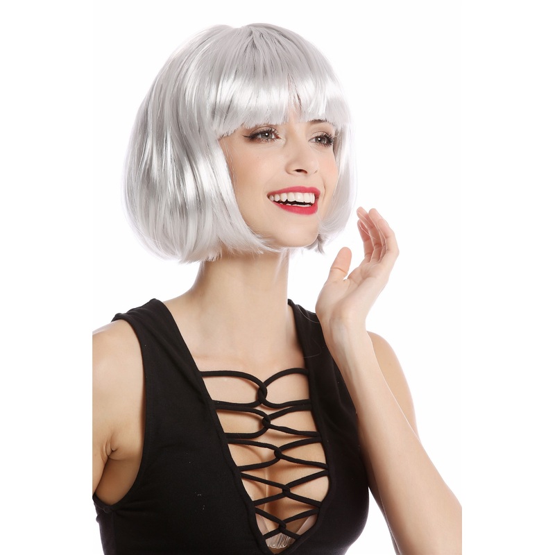 Party Halloween Disco lady women wig Bob fringe bangs short gray grey PW0114