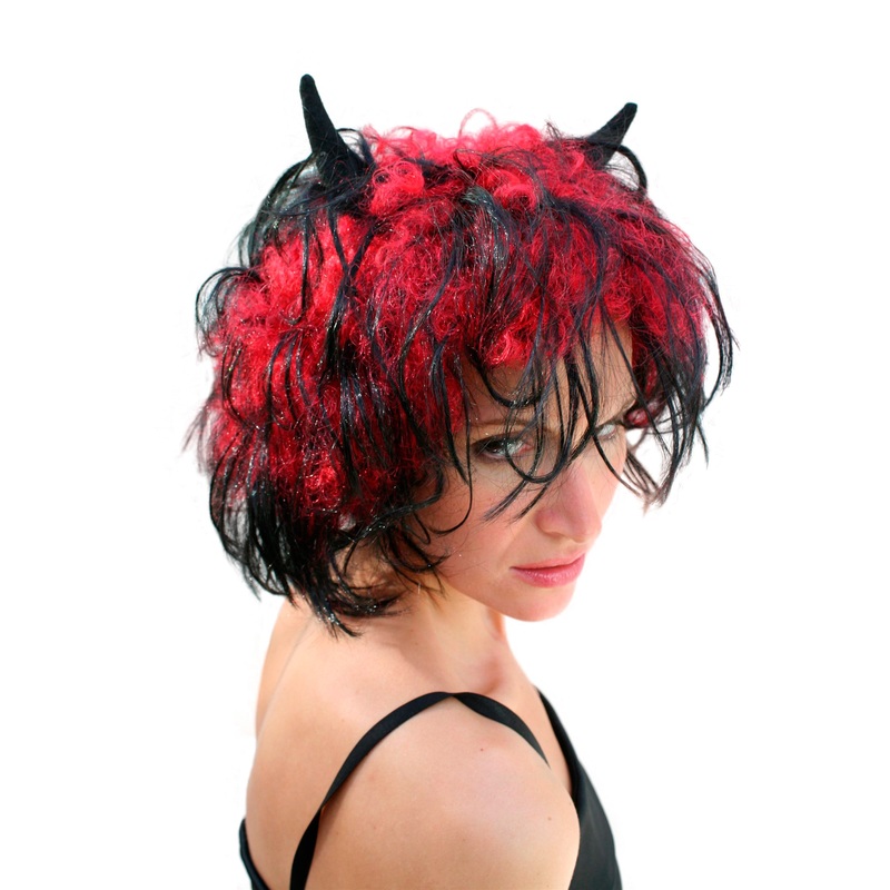 Party Halloween Wig men Women She-Devil Devil Demon Horns black red LM-707