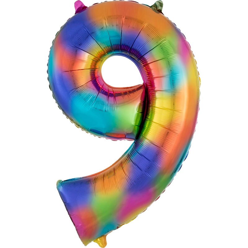 Rainbow number 9 foil balloon