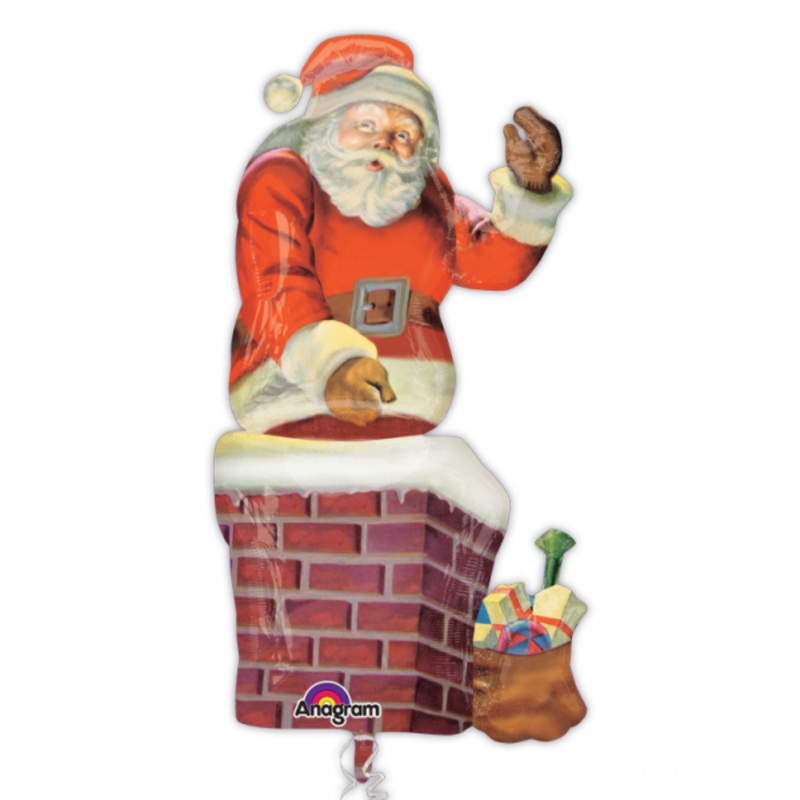 Santa in the fireplace balloon 73cm x 1.34m