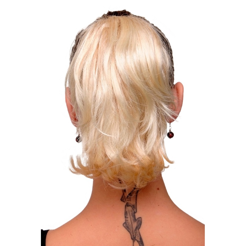 Ponytail Hairpiece extension short wild & wavy look blonde mix T6545-24BT613