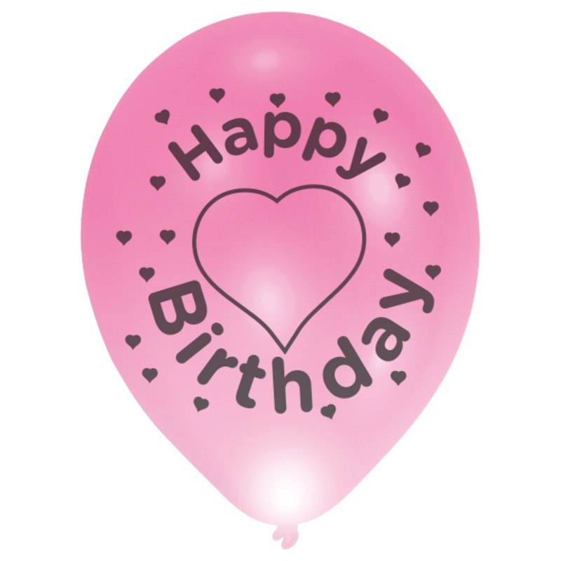 4 Happy Birthday LED balloons with hearts