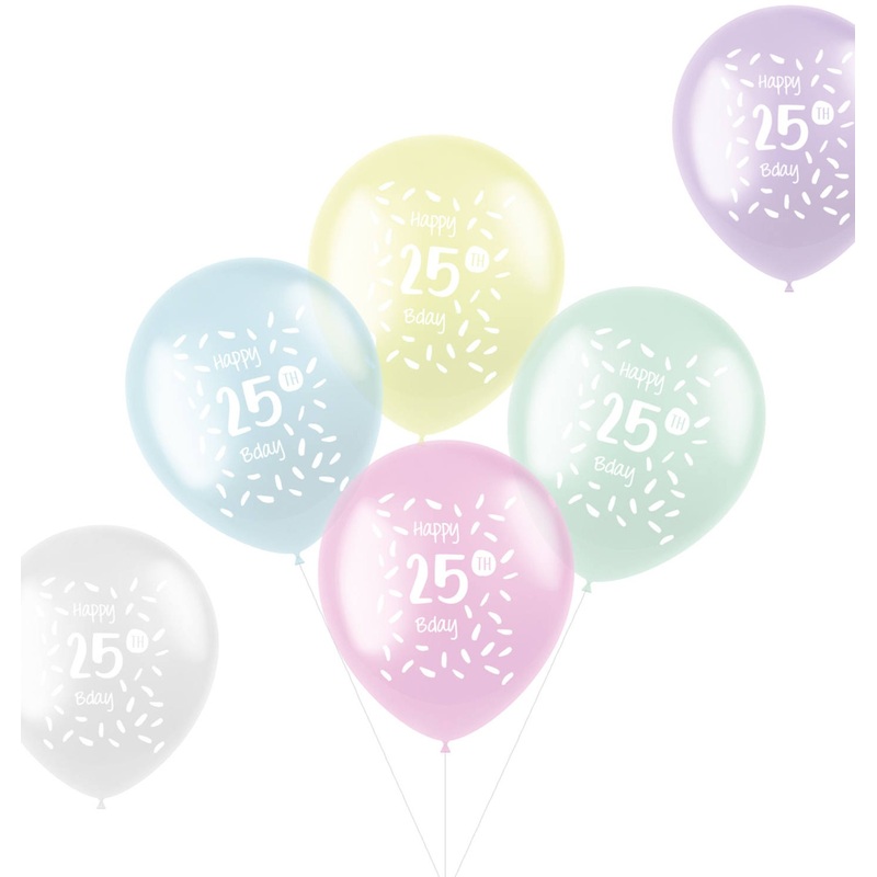 6 Happy 25th B-Day latex balloons 6cm