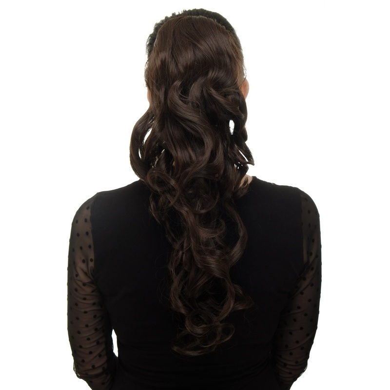 Hairpiece Ponytail combs & draw string curled curls very long brown WK03-6