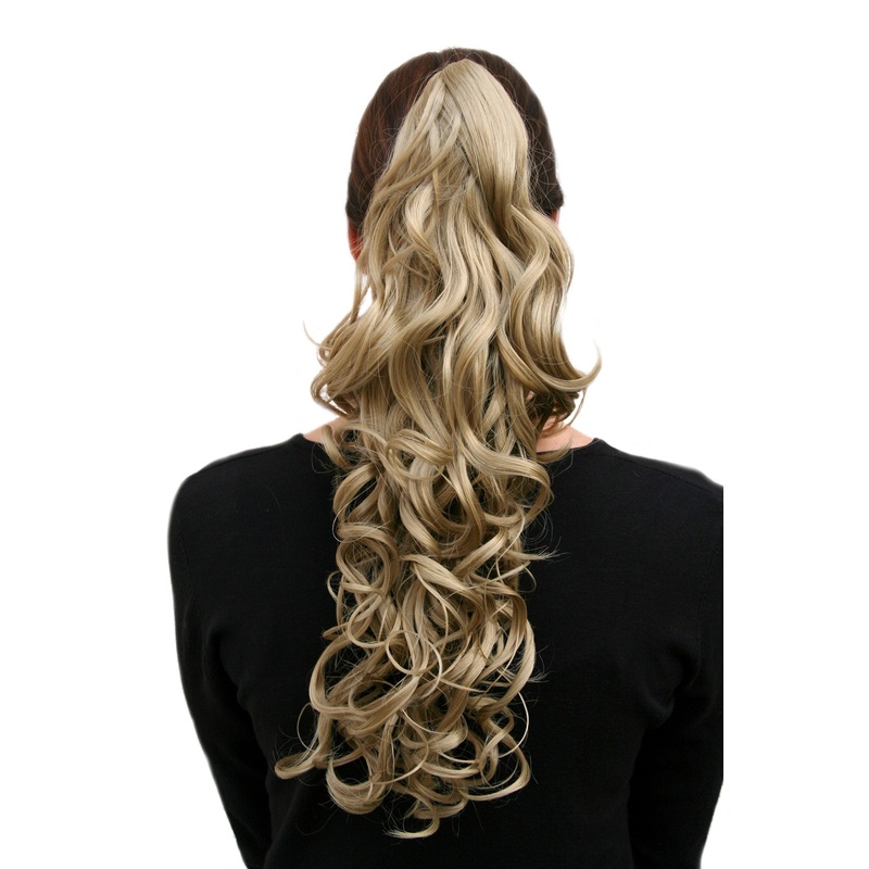 Hairpiece Ponytail medium length curls curled Butterfly Clip-on ash blonde C128