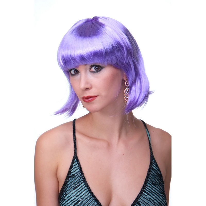 Party Halloween Disco lady women wig Bob fringe short sexy violet bangs PW0114