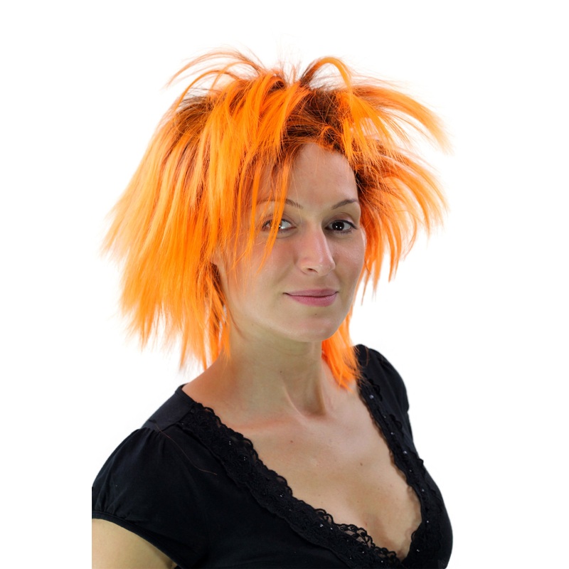 Party Wig Halloween Men Women Black Orange Punk Wave 80s Disco Spikey Hair PW0078