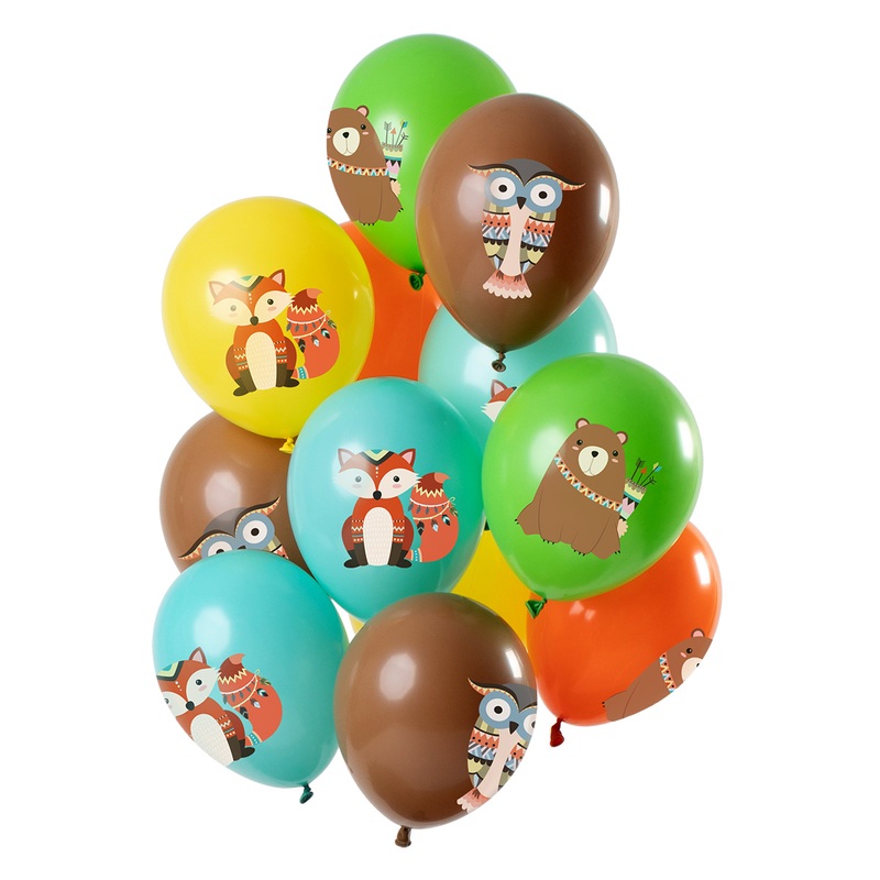 12 latex balloons forest animals colorful