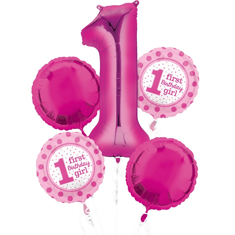 5 foil balloons First Birthday Girl