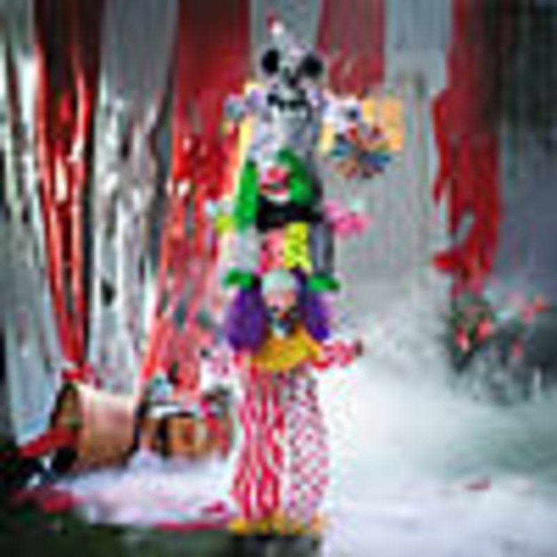 5 Ft 10 3/4 Animated Standing Light-Up LED Stacked Clown Trio Halloween Decoration