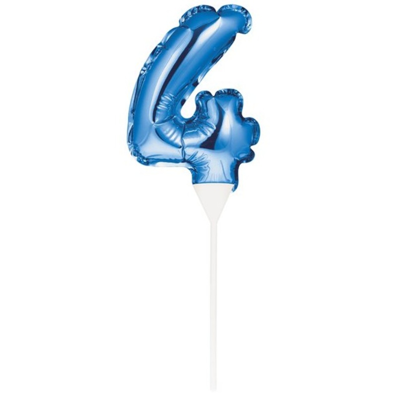 Blue number 4 balloon cake topper 13cm