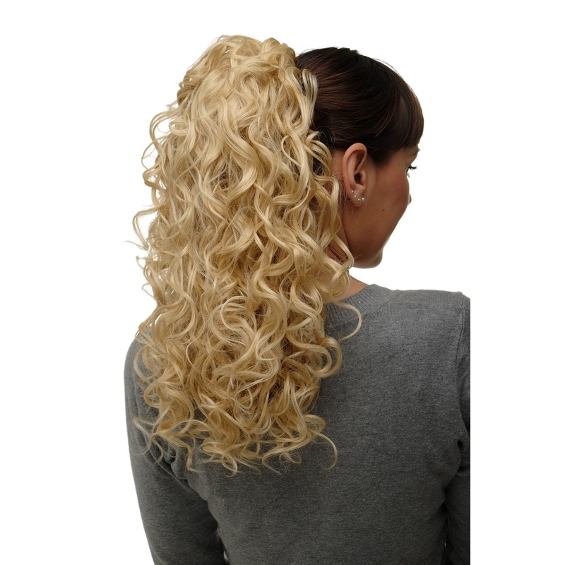 Hairpiece Ponytail combs & draw string long curls curled light gold blond NC002-611