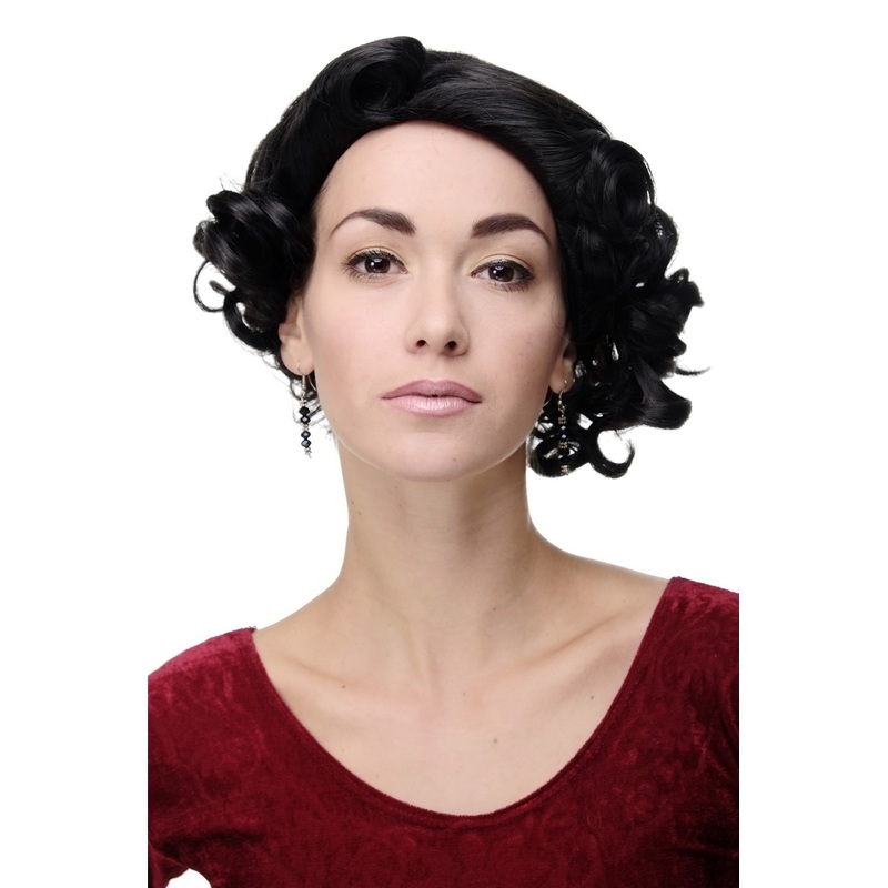 Lady wig 20s Swing Charleston Chicago short curled middle parting black GFW1717