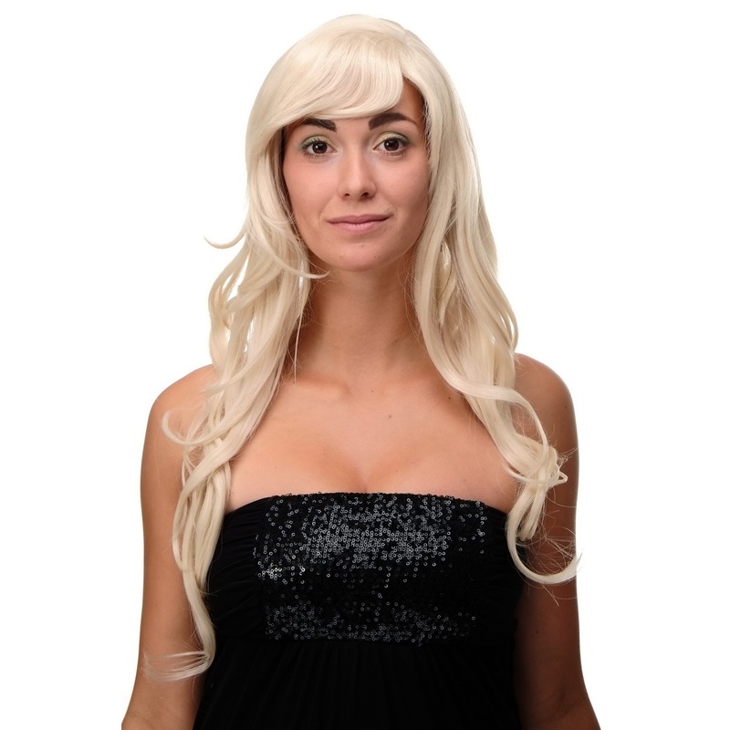 Lady women wig very long wavy long fringe for side parting gold blond mix 9204S