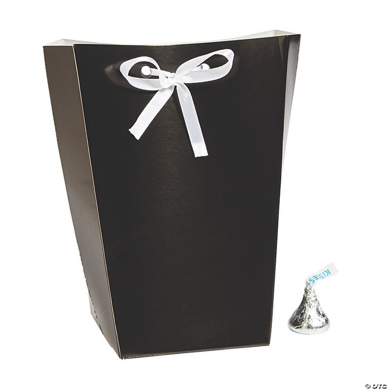 Large Black Favor Boxes with Ribbon – 24 Pc.