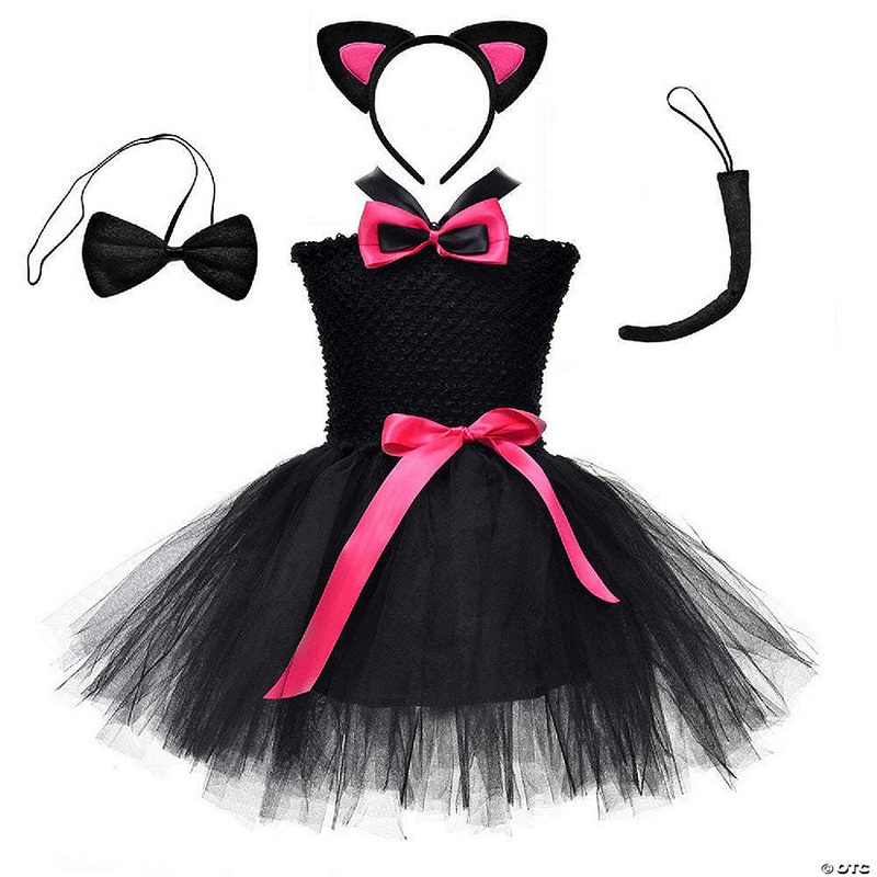 Mykids-Usa – Children’S Halloween Cat Mesh Tutu Dress & Jewelry Set – Pink – Kids S (80-90)