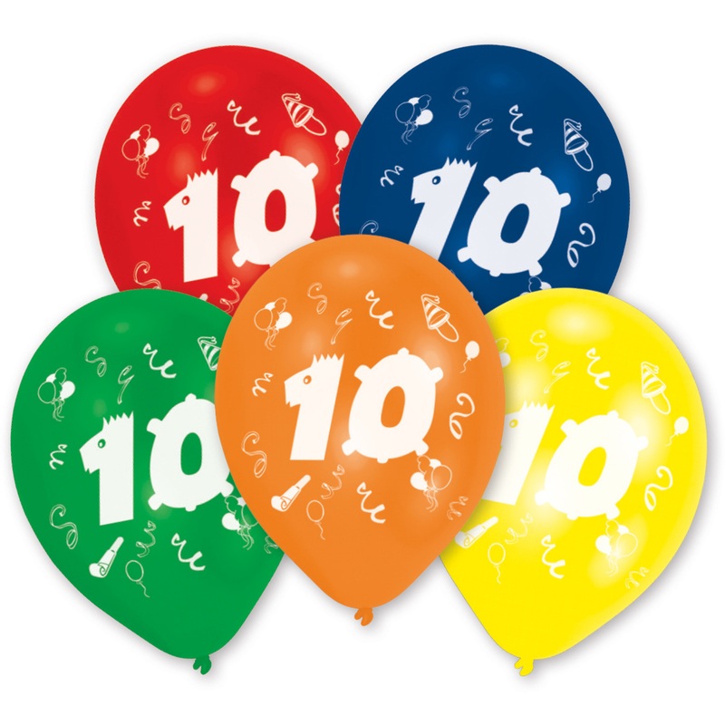 Set of 10 colorful number 10 balloons